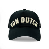 Von Dutch Black & White Curved Terry Logo Trucker Hat