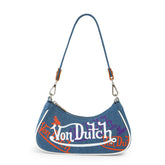 Von Dutch Orange & Purple Multi-Logo Denim Shoulder Bag