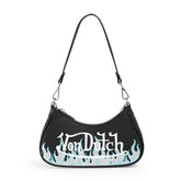 Von Dutch Black Silver Flames Shoulder Bag