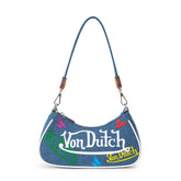 Von Dutch Green & Yellow Multi-Logo Denim Shoulder Bag