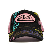 Von Dutch Dark Denim Pink Logo Trucker Hat