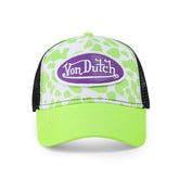 Von Dutch Vegan Pony Hair Trucker Hat -Lime Green Cow Print
