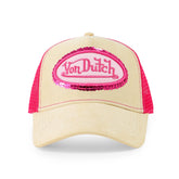 Von Dutch Pink Sequin on Beige Trucker Hat