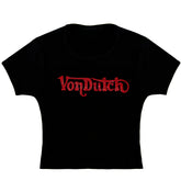 Von Dutch Black & Red Ranch Logo Rhinestone Baby Tee