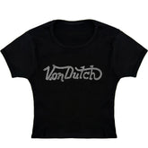 Von Dutch Black & Clear Retro Rhinestone Baby Tee