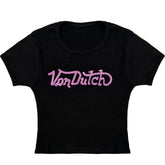 Von Dutch Black & Pink Retro Rhinestone Baby Tee