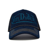 Von Dutch Navy Rhinestone Logo Denim Trucker Hat