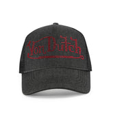 Von Dutch Rhinestone Trucker Hat - Black with Red Rhinestones