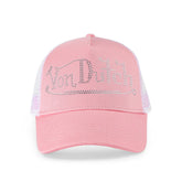 Von Dutch Rhinestone Trucker Hat - Pink with White Rhinestones