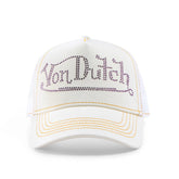 Von Dutch Rhinestone Trucker Hat - White with Purple Rhinestones