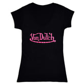 Von Dutch Originals Pink on Black V Neck