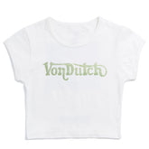 Von Dutch White & Green Ranch Logo Rhinestone Baby Tee