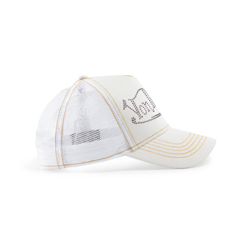 Von Dutch Rhinestone Trucker Hat - White with Purple Rhinestones
