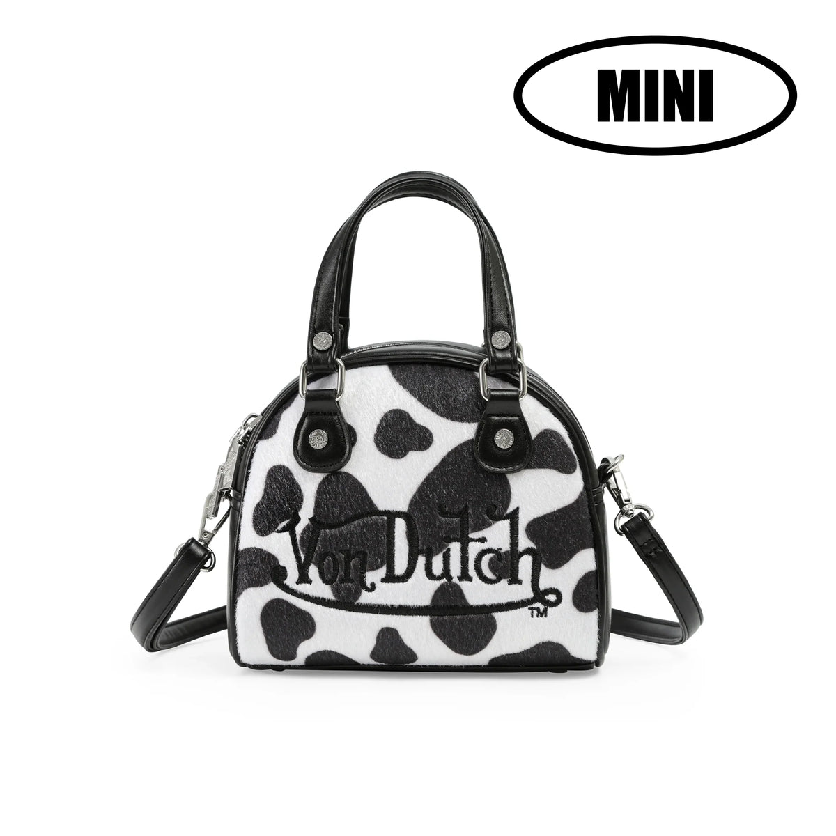 Von Dutch Mini Cow Print Bowling Bag - Black & White