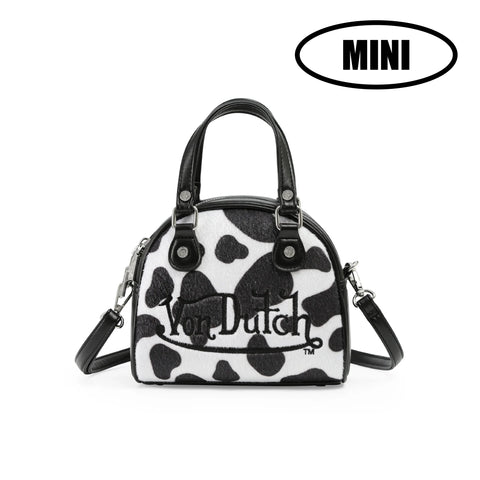 Von Dutch Mini Cow Print Bowling Bag - Black & White