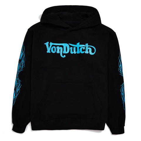 Von Dutch Blue Glitter on Black Hoodie