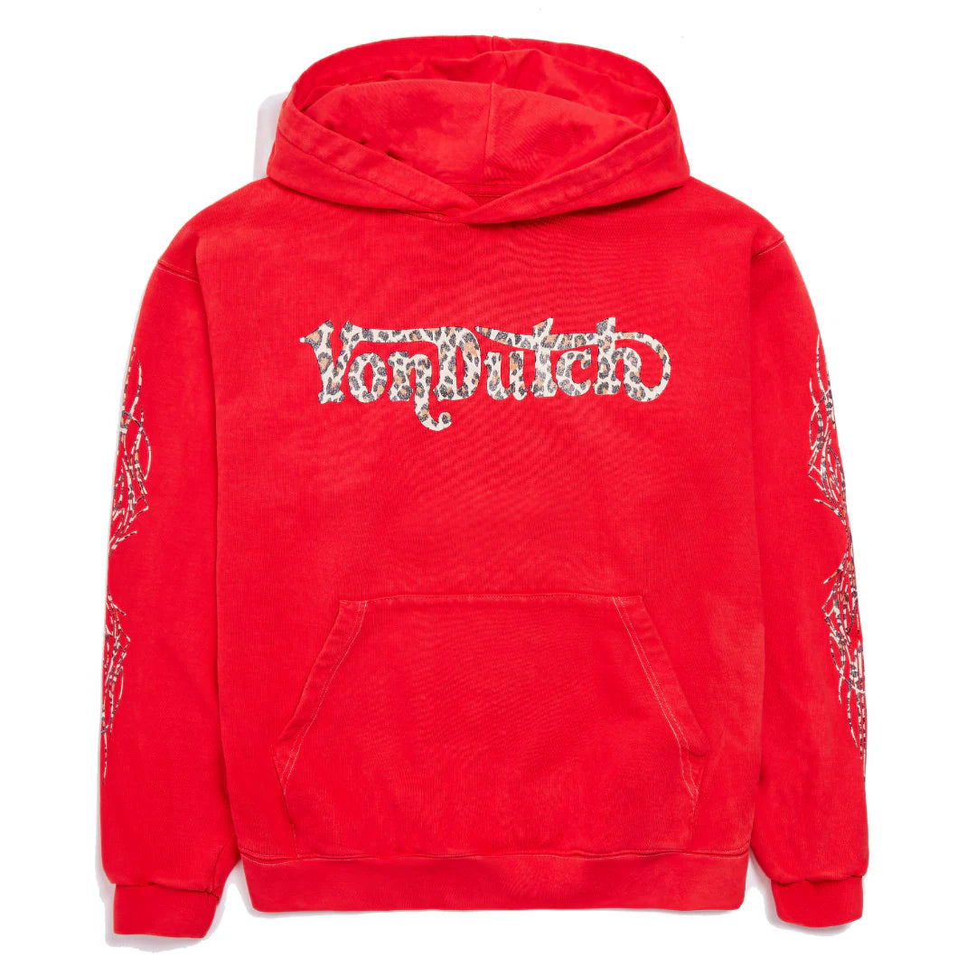 Von Dutch Cheetah Glitter on Red Hoodie