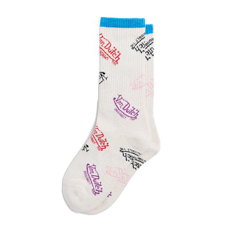 Von Dutch White Multi Logo Crew Socks
