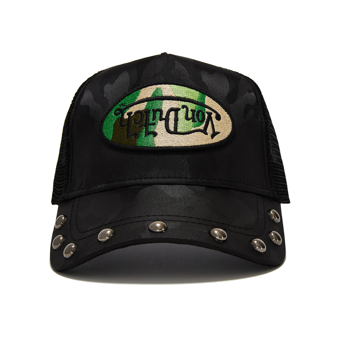 Von Dutch 415 Black & Green Studded Trucker Hat
