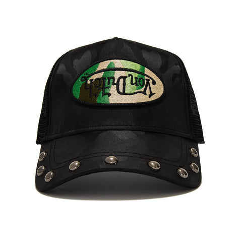 Von Dutch 415 Black & Green Studded Trucker Hat