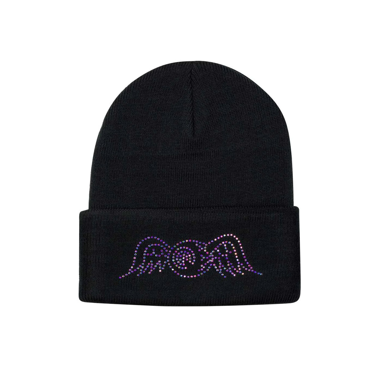 Von Dutch Black Flying Eyeball Rainbow Stone Beanie