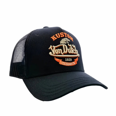 Von Dutch Black & Orange Kustom Classics Logo Trucker Hat