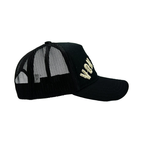 Von Dutch Black & White Curved Terry Logo Trucker Hat