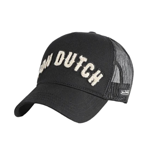 Von Dutch Black & White Curved Terry Logo Trucker Hat
