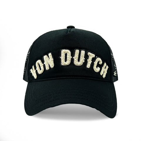 Von Dutch Black & White Curved Terry Logo Trucker Hat