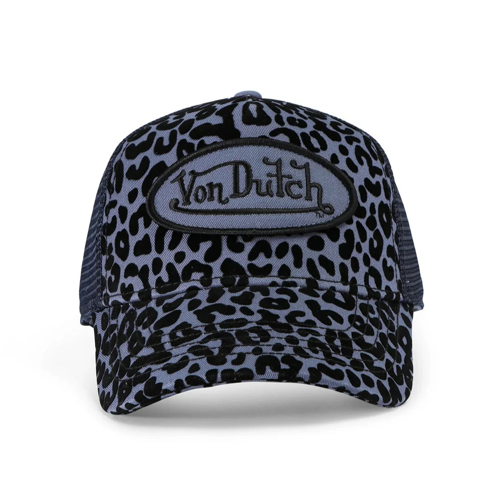 Von Dutch Blueberry Cheetah Velvet Trucker Hat