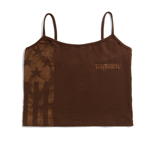 Von Dutch Brown Racing Spaghetti Top