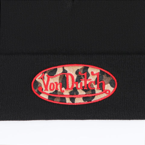 Von Dutch Red Leopard Patch Beanie