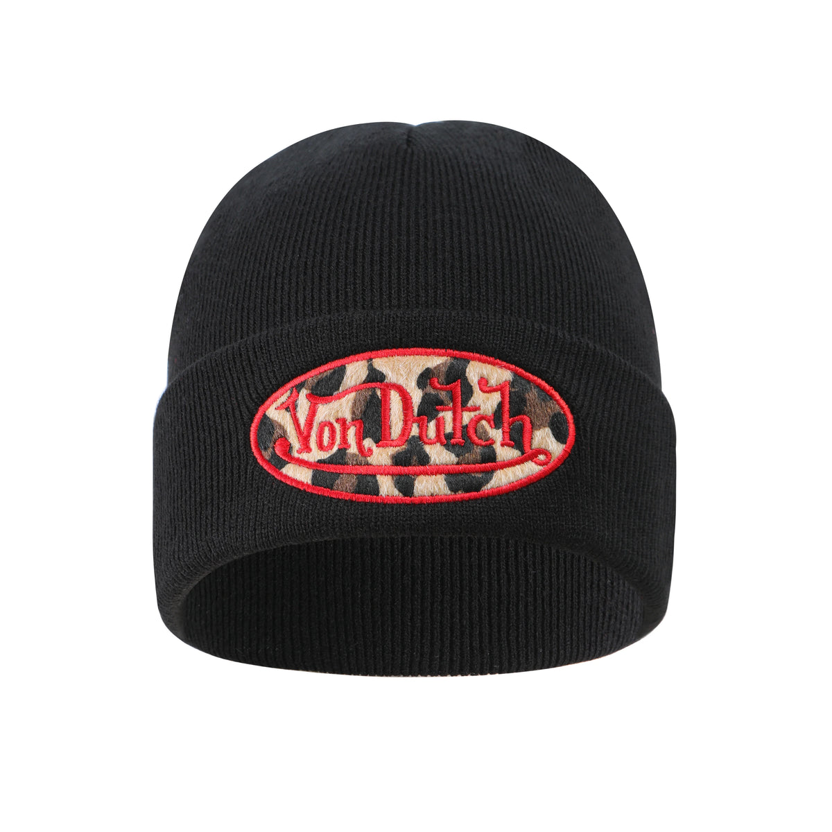 Von Dutch Red Leopard Patch Beanie