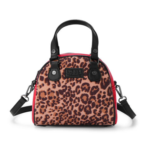 Von Dutch Red Leopard Vegan Pony Hair Bowling Bag