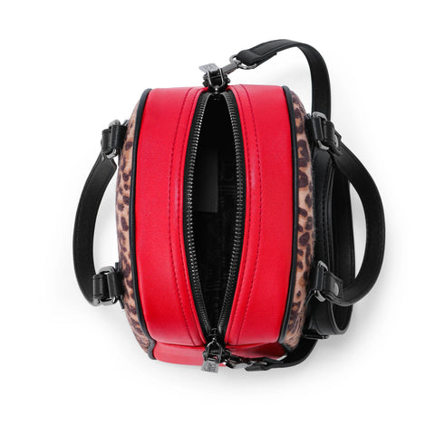 Von Dutch Red Leopard Vegan Pony Hair Bowling Bag