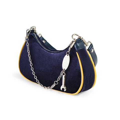 Von Dutch Blue & Yellow Rhinestone Velvet Shoulder Bag