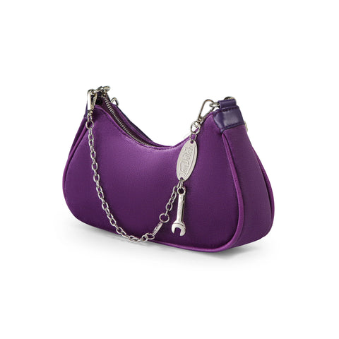 Von Dutch Purple Rhinestone Velvet Shoulder Bag