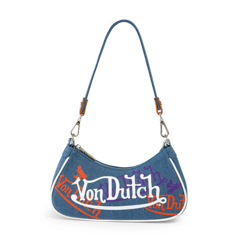 Von Dutch Orange & Purple Multi-Logo Denim Shoulder Bag