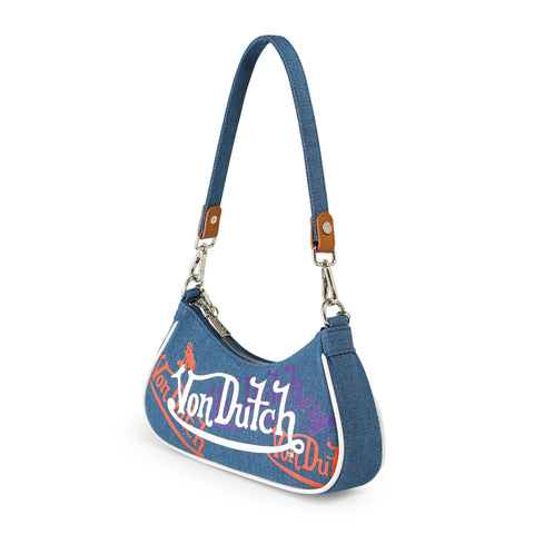 Von Dutch Orange & Purple Multi-Logo Denim Shoulder Bag