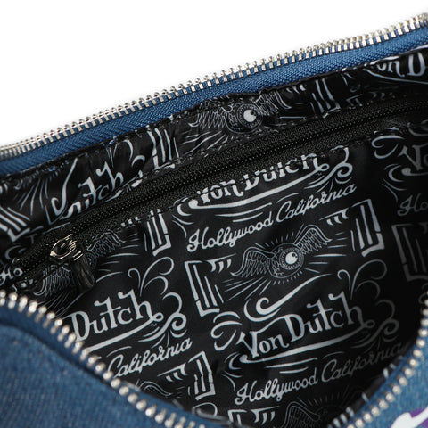 Von Dutch Orange & Purple Multi-Logo Denim Shoulder Bag