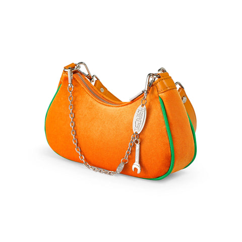 Von Dutch Orange & Green Rhinestone Velvet Shoulder Bag