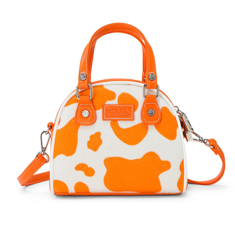 Von Dutch Orange Cow Print Vegan Pony Hair Bowling Bag
