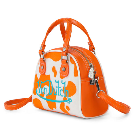 Von Dutch Orange Cow Print Vegan Pony Hair Bowling Bag