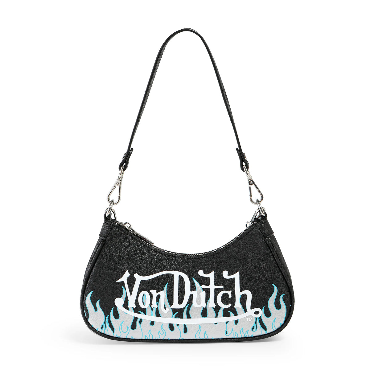 Von Dutch Black Silver Flames Shoulder Bag