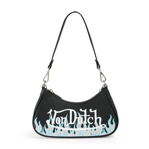 Von Dutch Black Silver Flames Shoulder Bag