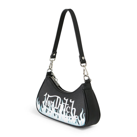 Von Dutch Black Silver Flames Shoulder Bag