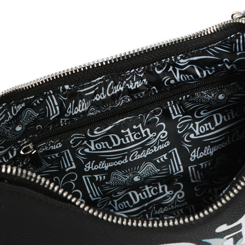 Von Dutch Black Silver Flames Shoulder Bag