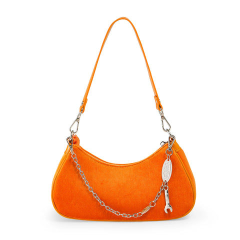 Von Dutch Orange & White Rhinestone Velvet Shoulder Bag
