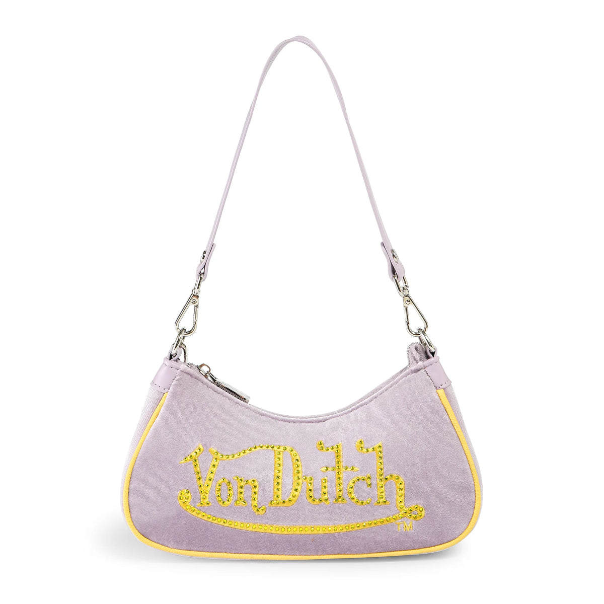 Von Dutch Purple & Gold Rhinestone Velvet Shoulder Bag