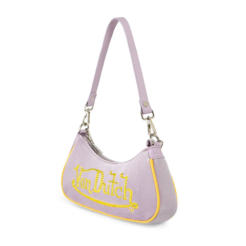 Von Dutch Purple & Gold Rhinestone Velvet Shoulder Bag